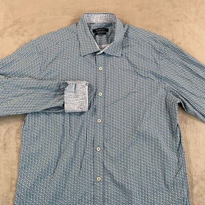 BUGATCHI Performance Shirt Men Large Multi Geometric Flip Cuffs Shaped Fit NWOT - Picture 1 of 10