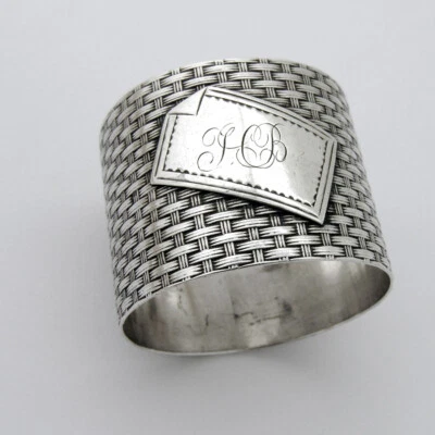 Anillo servilleta diseño canasta moneda plata mono HB Foto 1 de 4