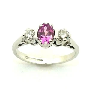 Anello In Oro 18 Carati Da Donna Con Zaffiro Rosa E Diamanti Taglia UK G 1/2 - Foto 1 di 8