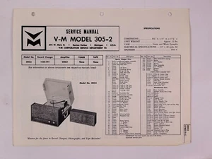 Vintage Original OEM Voice of Music VOM VM305-2 Service Repair Manual Phonograph - Picture 1 of 1