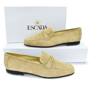 Escada Light Tan Genuine Suede E Signature Moccasin Style Loafers Flats sz 9 /39 - Picture 1 of 6
