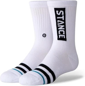 Stance Kids White Black Crew Cotton Cushion Stripe OG Stance Casual Socks S 7-10 - Picture 1 of 1