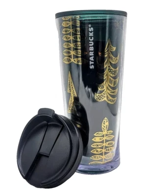 Vaso de viaje Starbucks verde con oro adorno navideño navideño 16 oz Foto 1 de 2