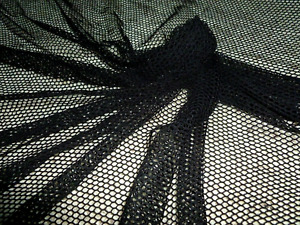 Black Fishnet Net Fabric Diamond Mesh Pattern Stretch About 64" SOLD BY THE YARD