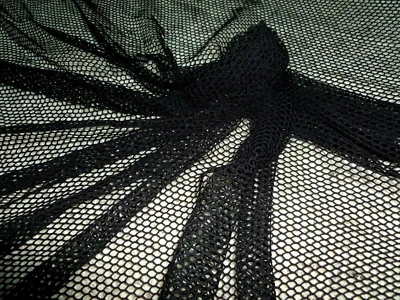 Black Fishnet Net Fabric Diamond Mesh Pattern Stretch About 64" SOLD BY THE YARD - Image 1 of 4