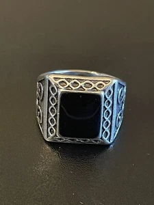 Natural Obsidian Stone S925 Silver plated Woman Men Ring Size 9 - Picture 1 of 7