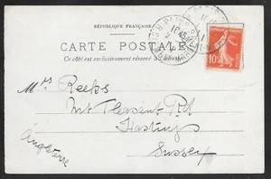 FRANCE P.P.C. PARIS - HASTINGS CANCEL NOT CLEAR; SG333 c1906 - Picture 1 of 2