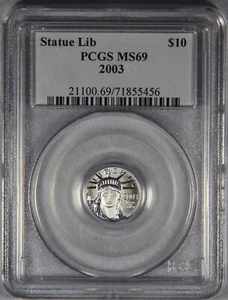 2003 $ 10 US USA Platinum Eagle 1/10 Unze PCGS MS69 Freiheitsstatue - Bild 1 von 3