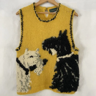 Raro De Colección Años 80/90 Amarillo Schnauzer Scottie Perro Novedad Mohair Tejido Suéter Chaleco-M Foto 1 de 4