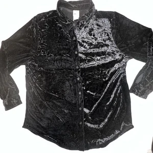 JMS Blouse Women’s 2X Plus Black Velvet Button Front Long Sleeve Flowy Soft - Picture 1 of 14