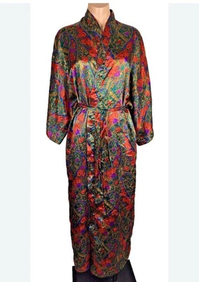 Bata/kimono vintage de cachemira satinada Frederick's of Hollywood talla mediana. Foto 1 de 3