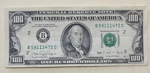 1990 New York $100 One Hundred Dollars Federal Reserve Note B59111472 - Picture 1 of 2
