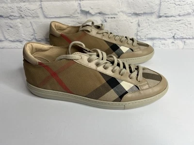 Burberry Hartfields Sneakers Women 9 Men's 7 Tan House Check Low Top Leather - Image 1 of 4