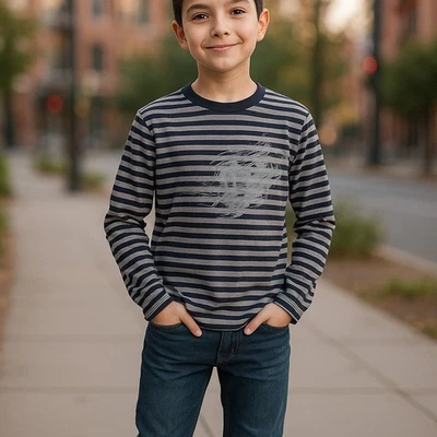 Camisa Hartstrings Niños Talla 14 Gris Negro Rayas Rampante León Mangas Largas Tejida Foto 1 de 4