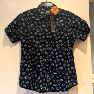 Monument Men's Halloween Shirt Navy Blue Button Up Medium NWT - Picture 1 of 8