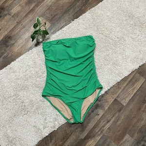 J.crew Large Vibrant Kelly Green Ruched Strapless Lined One Piece Swimsuit - Picture 1 of 7