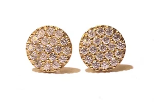14k white gold cluster cubic zirconia gemstone pave' stud disk earrings 1.5g - Picture 1 of 6