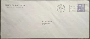 Oficina Alcalde Kansas City CC MO Al Presidente Truman 3c Bobina Prexie 842 1946 - Imagen 1 de 2