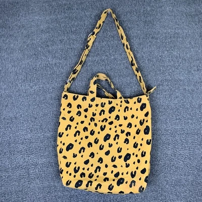 BAGGU Canvas Duck Tote Bag Black/Mustard Leopard Print 16x15” Adjustable EUC - Image 1 of 4