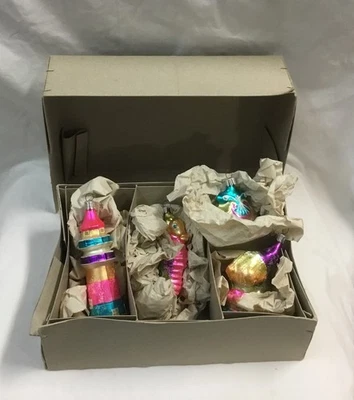 4 Blown Glass Nautical Christmas Ornaments Shell Clam  Lighthouse And Seahorse - Image 1 of 4