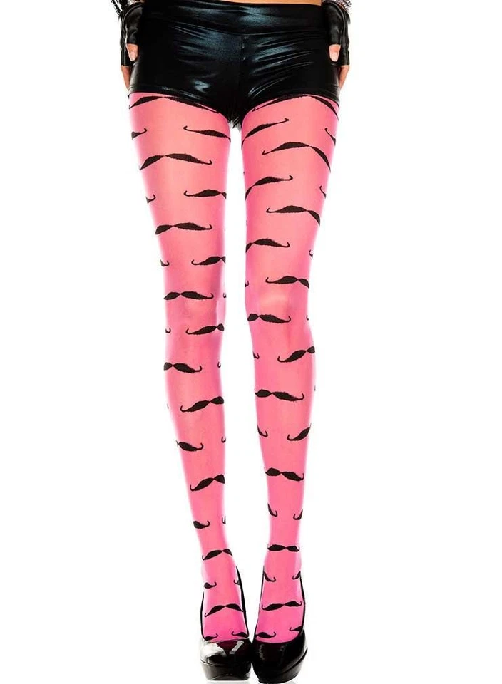 FUNKY sexy MUSIC LEGS sheer MUSTACHE print SPANDEX tights PANTYHOSE stockings - Image 1 of 1
