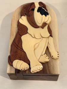 Carver Dan’s handgefertigtes Hundepuzzle aus Holz Geheimfach Box BULLDOGGE - Bild 1 von 13