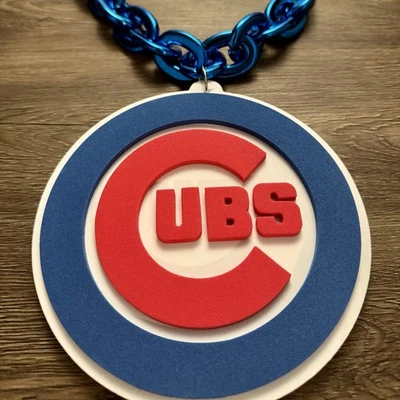 New MLB Large Baseball Chicago Cubs Blue Fan Chain Necklace Foam Fast Shipping ✅ - Image 1 of 4