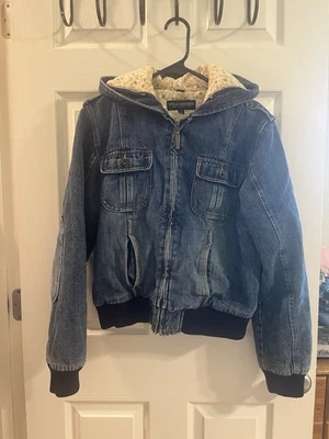 Abrigo para mujer vintage Y2K Steve Madden denim chaqueta de bombardero forrado talla M Foto 1 de 4