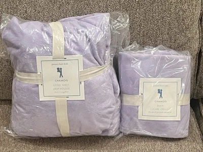NEW Pottery Barn Kids Chamois Twin Fitted Sheet & Standard Sham, Lavender - Image 1 of 2