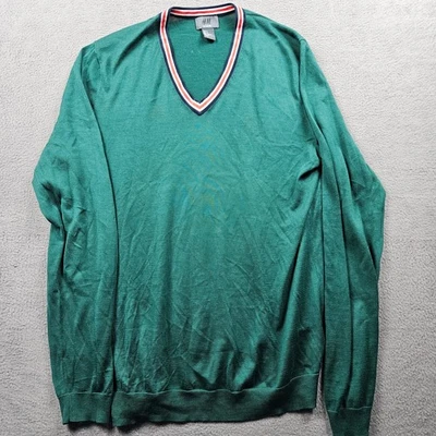 Camisa H&M Mezcla Seda Verde Cuello en V Para Hombre Pequeña Manga Larga Preppy Tejida Elástica Foto 1 de 4