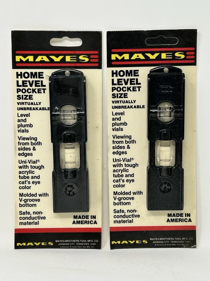 (Qty 2) Vintage NOS MAYES MML5 Plastic Midget Pocket Level 5 Inch Black  🇺🇸 - Image 1 of 3