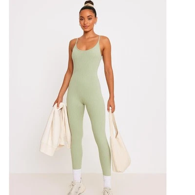 Novo XS Macacão Sem Mangas Verde Sálvia com nervuras Ajuste Longo Lounge Casual - Imagem 1 de 4