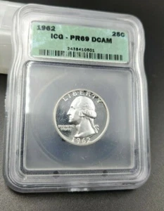 1962 P 25C Washington Quarter Silver Proof Coin Vintage ICG PR69 DCAM Deep Cameo - Picture 1 of 2