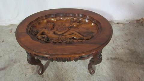 Vintage Art Deco Nude Lady Carved Table Cover