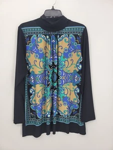 Marc Bouwer Top Womens Plus 1X Avant Guard Artsy Black Colorful Long Sleeve - Picture 1 of 9