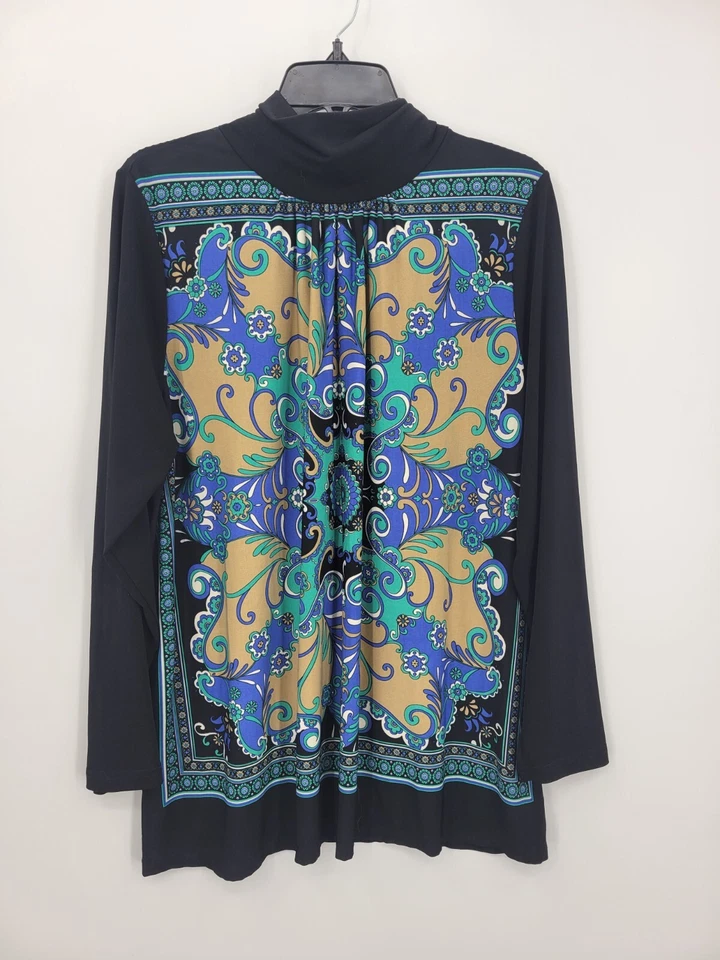 Marc Bouwer Top Womens Plus 1X Avant Guard Artsy Black Colorful Long Sleeve - Image 1 of 4
