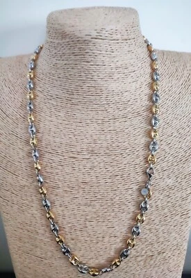 LUSSO COLLANA ARGENTO 925 BICOLORE ORO SILVER DONNA LUNGA 60CM MAGLIA MARINA - Immagine 1 di 2