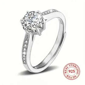 925 Sterling Silver Adjustable Solitaire Engagement Ring in Gift Box - Picture 1 of 9