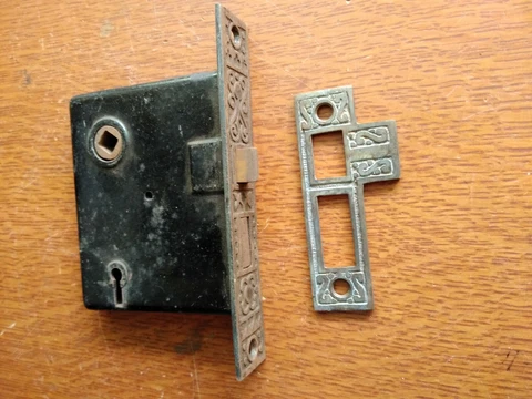 Antique Working Fancy Victorian Door Mortise Lock & Striker c1885 Cover