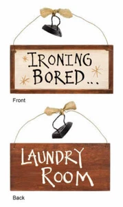 Ironing Bored Rustic Iron Accent Laundry Room Wall Decor 2 Sided Wooden Plaque - Picture 1 of 1