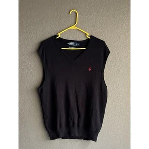 Polo Ralph Lauren Golf Sweater Vest Men's L Large V-Neck Navy Blue Red Pony - Picture 1 of 7
