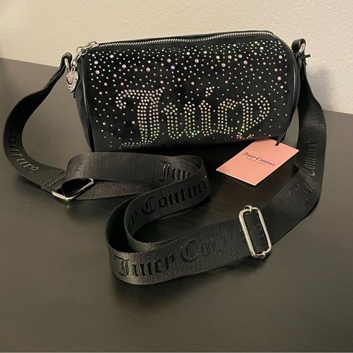 Borsa a tracolla Y2K Juicy Couture OG Bling Let it Roll nera nuova con etichette