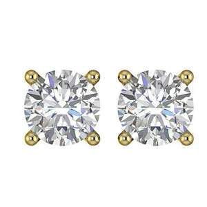 Genuine Diamond SI1 G 0.85 Carat Solitaire Stud Earrings 14K Solid Yellow Gold - Picture 1 of 4