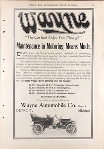 1907 Wayne Automobile Model N K R 35 50 HP Car Art Antique Picture Print Old Ad - Picture 1 of 10