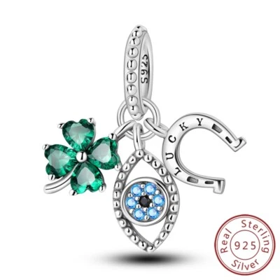MULA Frauen Solid 925 Sterling Silber DIY Charm CZ Glück Gras Augen Für Armband - Bild 1 von 4