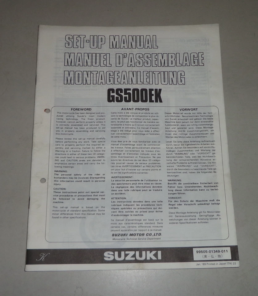 Instrucciones de Montaje / Kit Up Manual Suzuki GS 500E Stand 01/1989 - Imagen 1 de 1