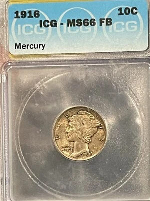 1916 Mercury Dime ICG MS66FB Full Bands #801.220 - Image 1 of 3