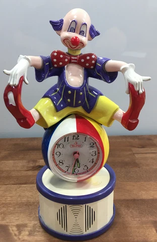 1960’s  - Circus Clown Talking Quartz Alarm Clock -Alarm On/off Nose -Taiwan Cover