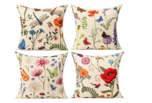 Patio Pillow Covers Spring Garden Throw Decorative Cushion Cases Outdoor 4 Pack - Picture 1 of 8
