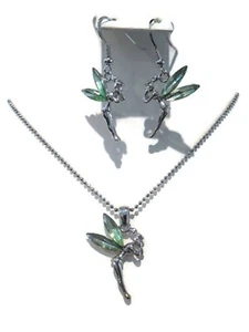 Green Peridot Tinkerbell Necklace & Earring Set Made With Green Crystals   - Picture 1 of 3